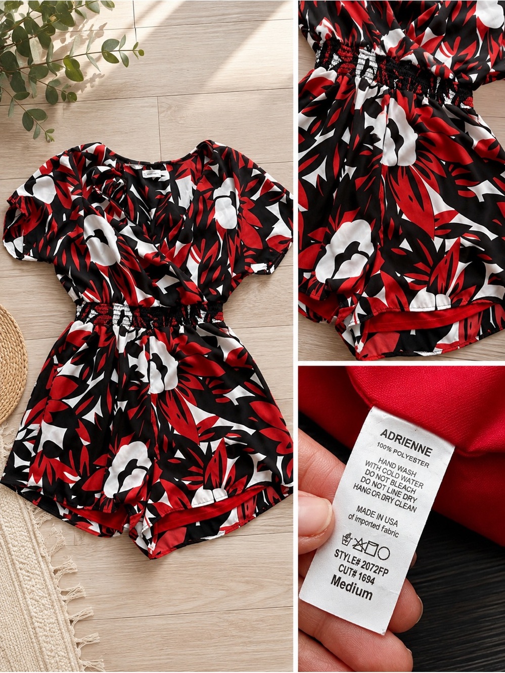 Adrienne floral romper jumpsuit black red size medium